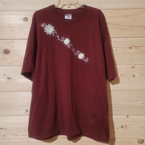 Jerzees Burgundy Embroidered Christmas Flower Design Size 3X 26x32